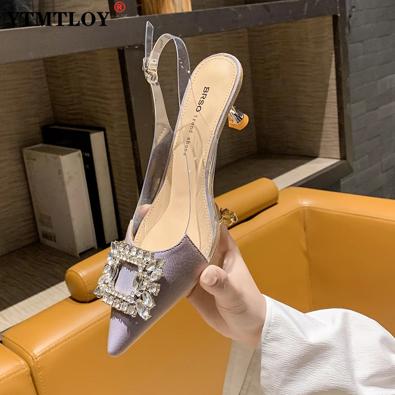 

2022 Spring New Women Bridal Shoes Wedding Shoes Faux Silk Satin Rhinestone Crystal Woman Pumps Stiletto Sapato Feminino 5