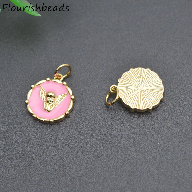20pcs/lot New Style Nickel Free Anti Rust Gold Plated Blue Pink Enamel Round Angel Wing Metal Charms Pendants for Jewelry Making