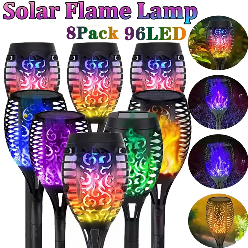 1/2/4/6/8Pcs 12/96LED Solar Flame Torch Lights Flickering Lamp Waterproof Garden Decoration Outdoor Lawn Path Yard Patio 5 Color