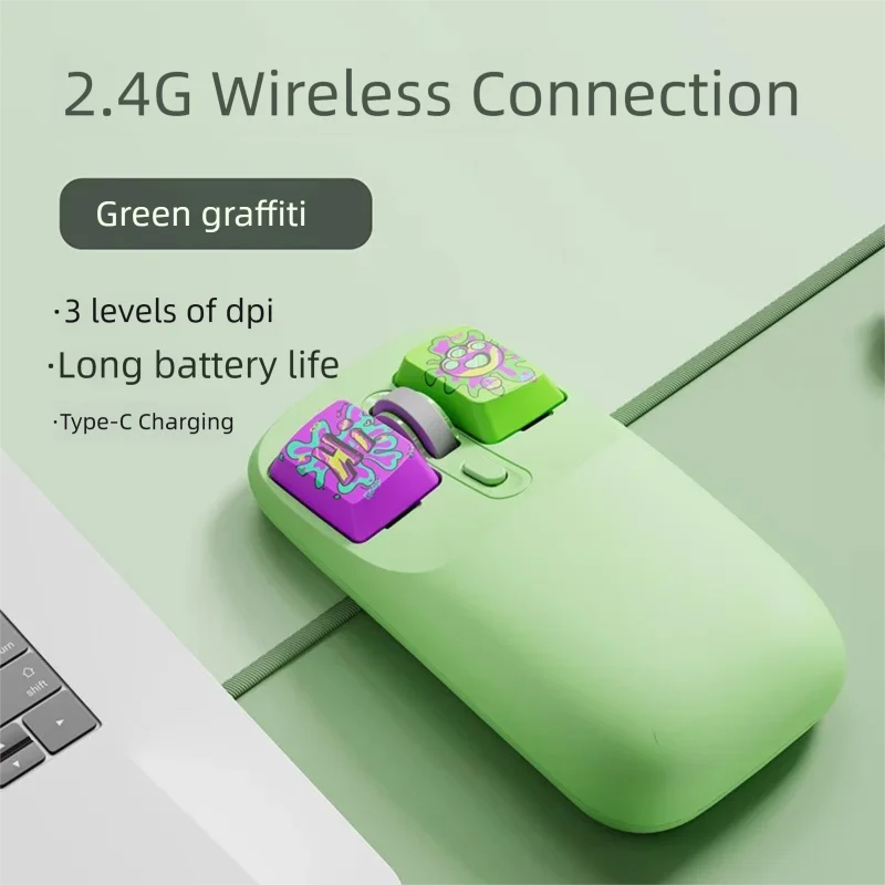 Фото Беспроводная мышь JITE в стиле граффити, 2,4G, с длительным сроком службы батареи, эргономичная, с USB-зарядкой, для офиса, игр, настольных ПК №5