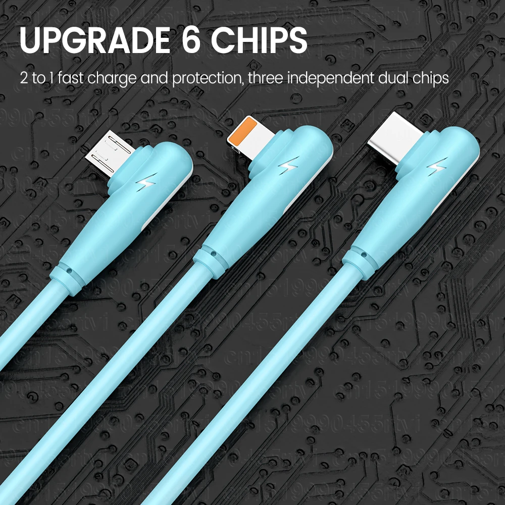 Зарядный кабель 3 в 1 Micro USB Type-C 6A для быстрой зарядки и передачи данных iPhone Samsung Xiaomi