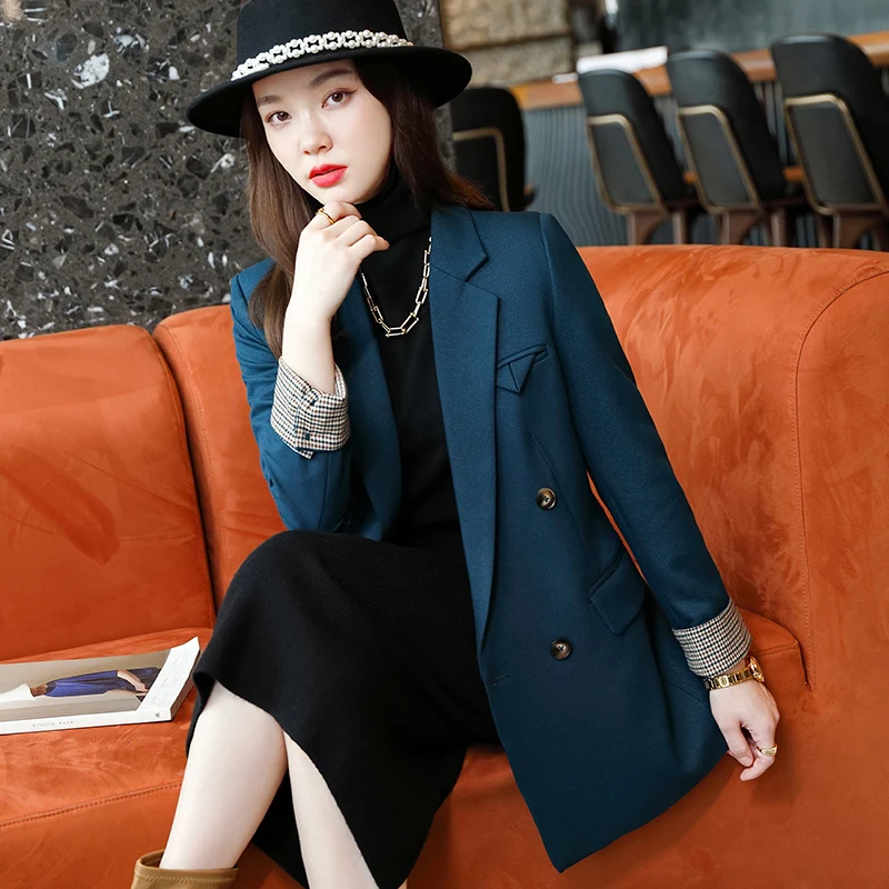 Spot wholesale black hooded suit coat (female) autumn 2022 new small Korean loose casual double breasted suit trendy top