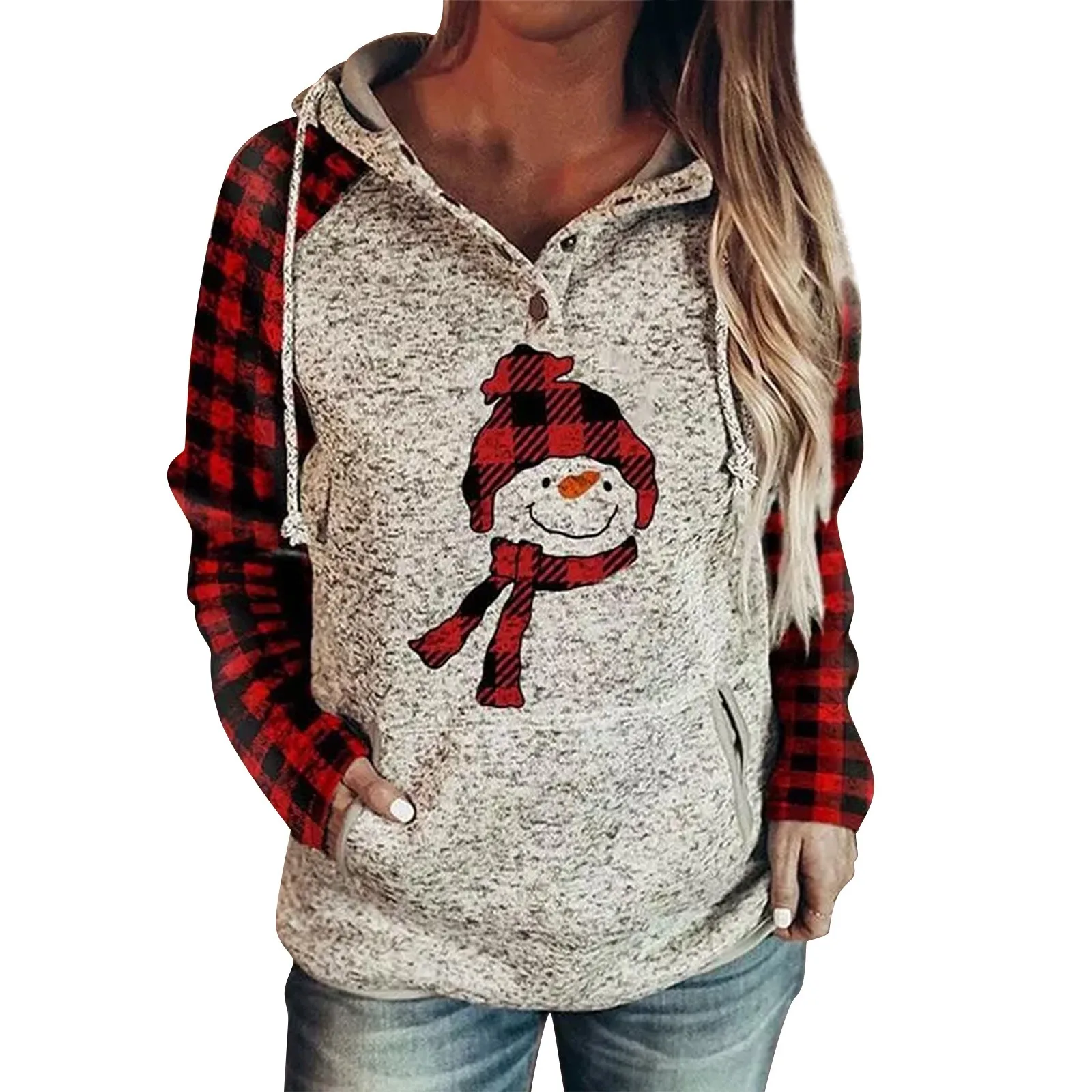 

Свитшот женский на молнии, пуловер с капюшоном, Длинный свитшот в клетку, с принтом H, на пуговицах, с рождественским принтом, на молнии