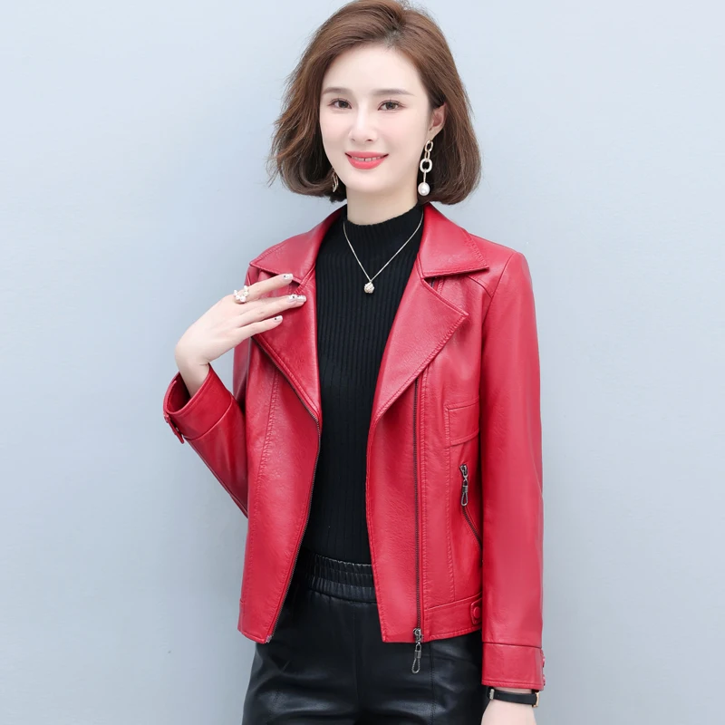 High Quality Spring Autumn Short Black Light Faux Leather Biker Motorcycle Jackets for Women Zipper Blazer