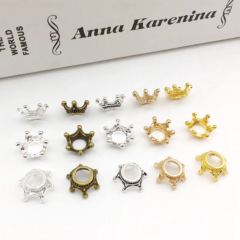 50pcs Alloy Mini Crown Pendants DIY Bracelet Vintage Necklace Earrings Metal Jewelry Accessories Spacer Beads Handmade Materials