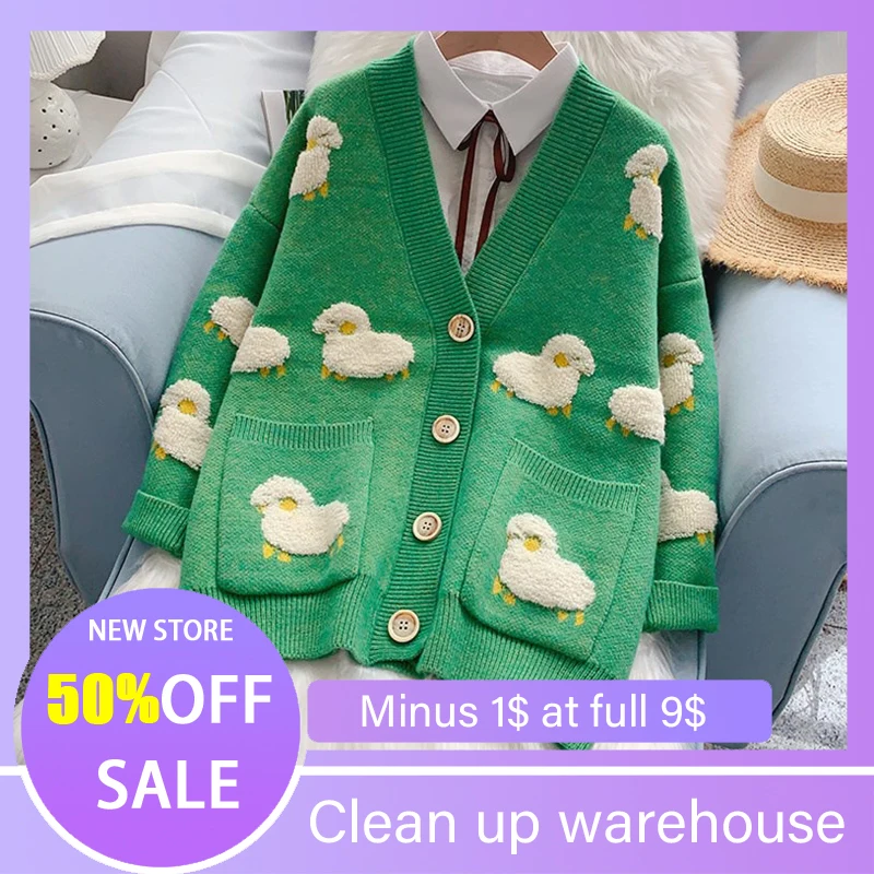 

Women Sweater Cardigans Knitcoat V Neck Sheep Warm Knitwear Korean Fashion Sueter Mujer Jacket Temperament Long Sleeve Clothes