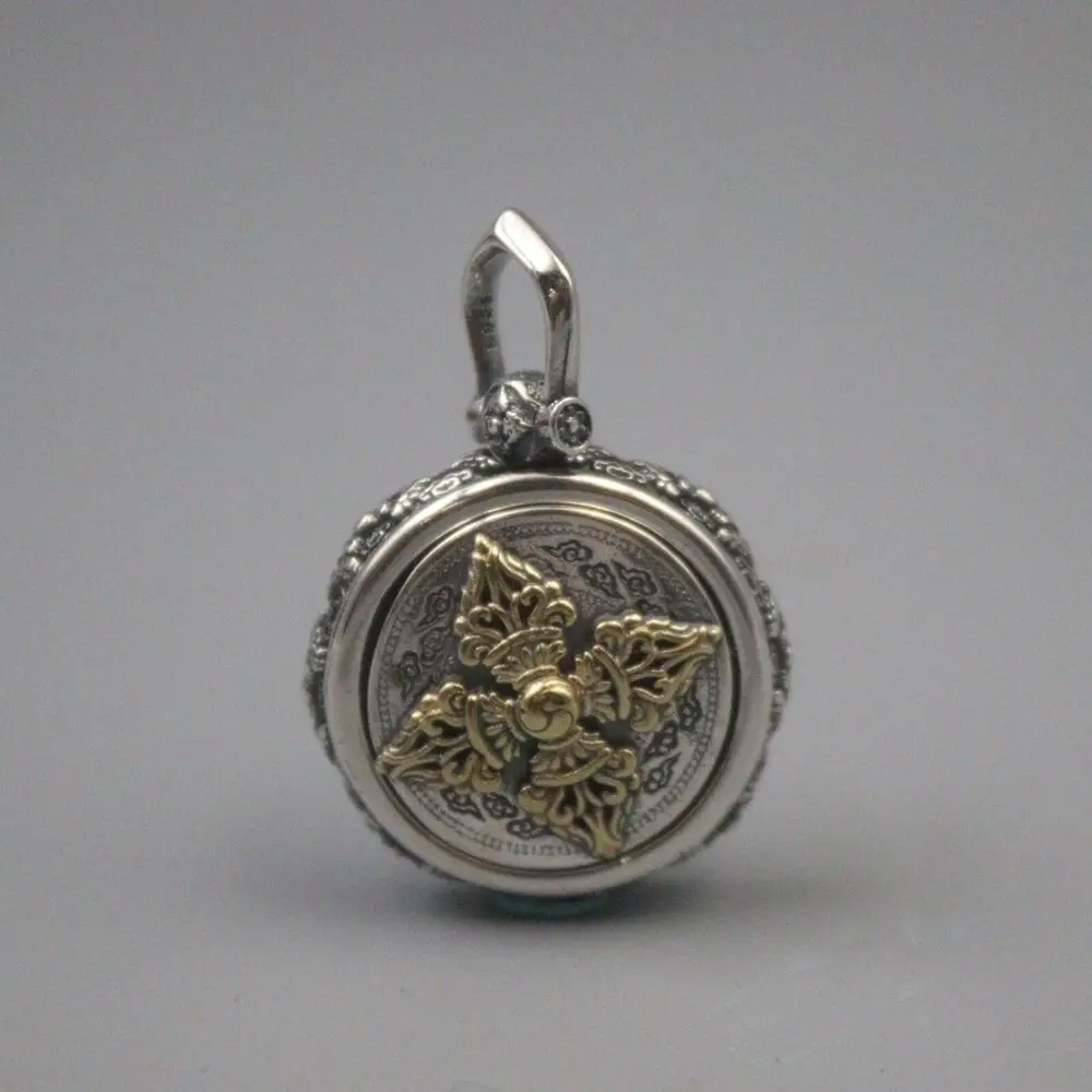 

Pure S925 Sterling Silver Men Women Bless Lucky Vajra Pattern Round Pendant