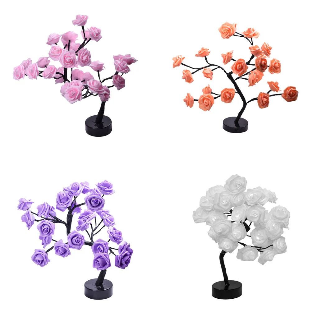 

Ночник в виде Розы и дерева, свадебная настольная лампа, прикроватный светильник, Декор для дома, гостиной, ванной, вечеривечерние, фиолетов...