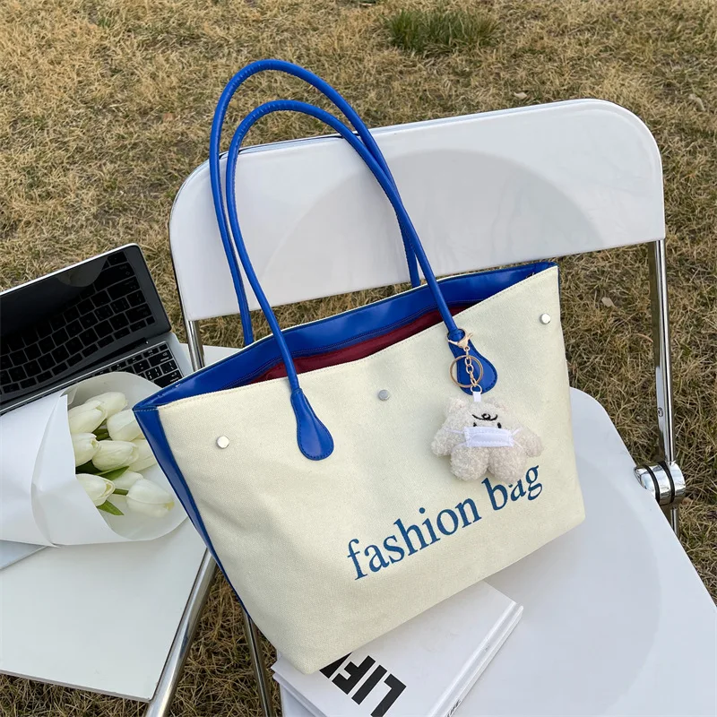 

Large Capacity Tote Women's Shoulder Bag 2022 Fashion Letter Canvas Handbag for Women Casual Simple Solid Female Shopper Bags