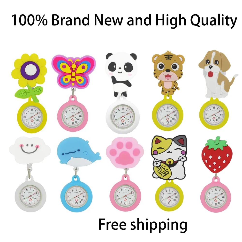 Cute Retractable Nurse Watch with Second Hand for Doctors And Nurses Clip-on Hanging Lapel Watch Cartoon Design Fob Pocket Watch