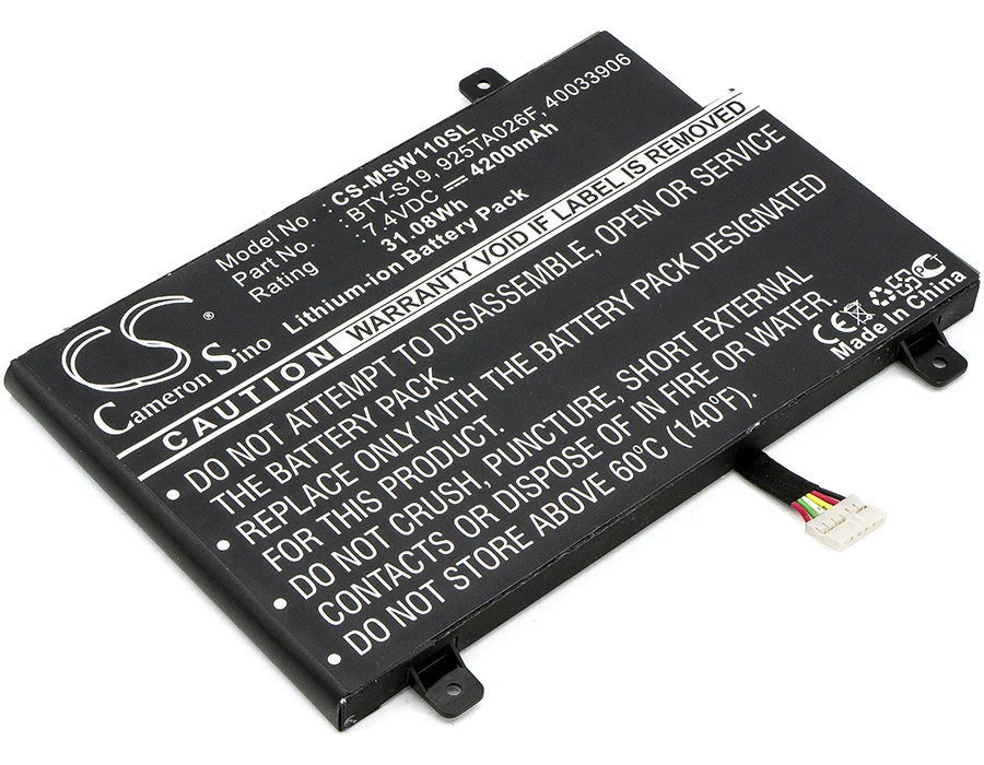 

Аккумулятор CS 4200 мАч/110 Вт-ч для MSI Windpad 110, Windpad 40033906 Вт, WindPad 110W-014US, 925TA026F, BTY-S19