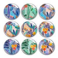 leaf flower pattern round photo glass cabochon demo flat back for diy jewelry making finding supplies snap button accessories