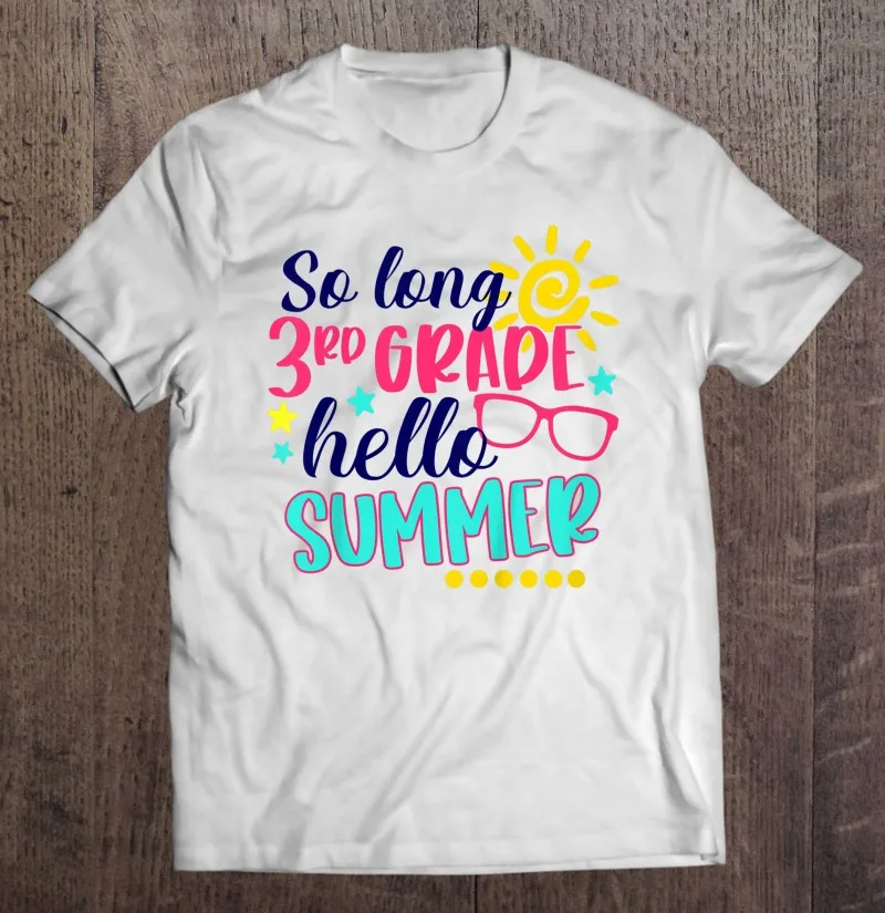 

Футболка детская с надписью Hello Summer, длинная рубашка для отпуска прошлого дня школы, Топ унисекс, собственный дизайн, с аниме принтом