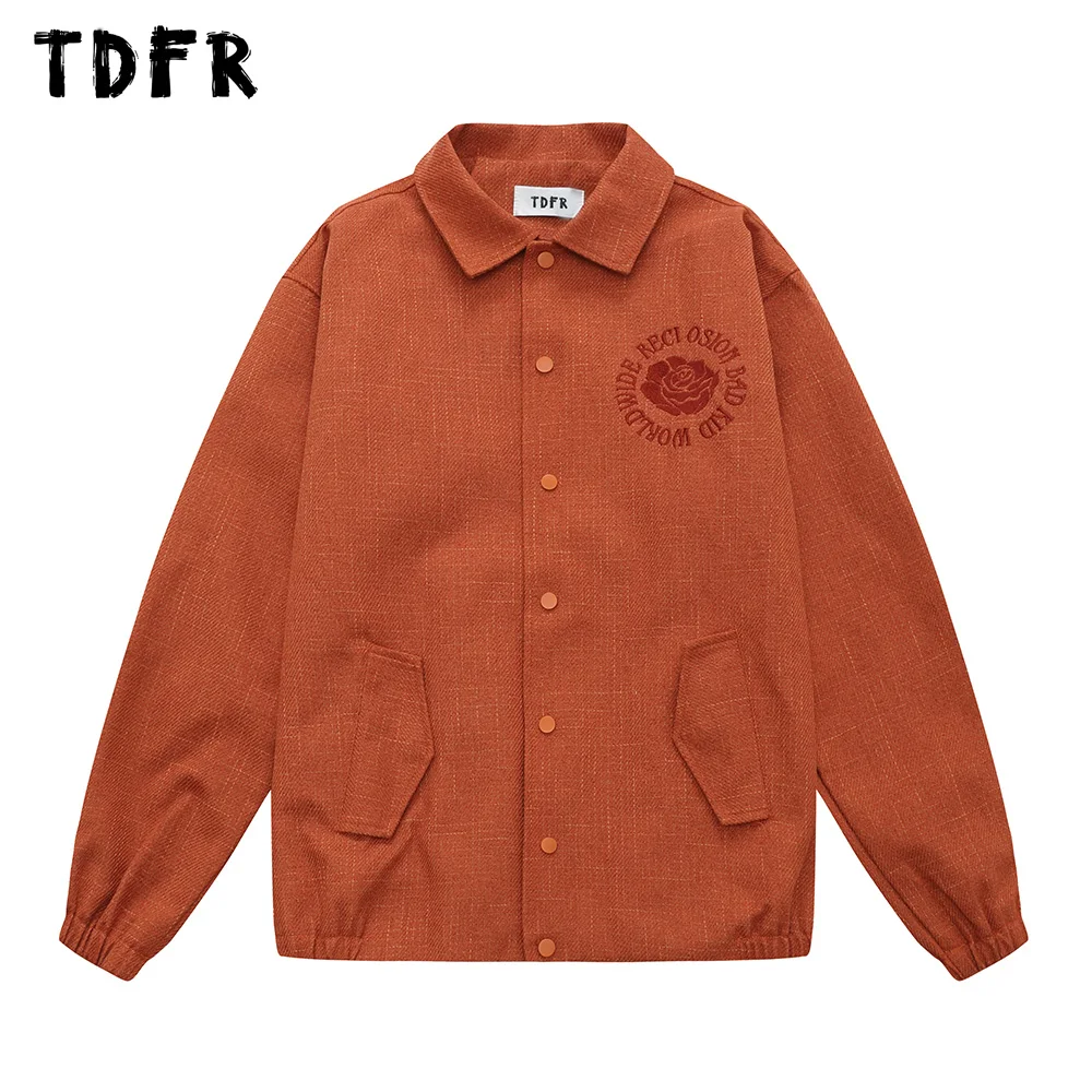 

Rose Embroidery Jacket Mens Autumn Winter Streetwear Casual Loose Lapel Single Breasted Long Sleeve Outerwear Men
