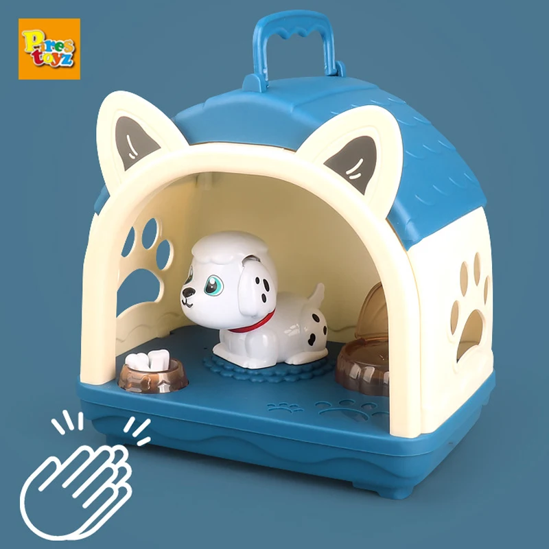 Family Pet Dollhouse Animal Set Simulation Lovely Dog That Make Sounds Doll Electric Voice Activated Sensing Toys For Baby Kids