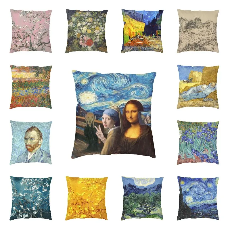 

Чехол для диванной подушки, 45x45 см, с изображением звездной ночи Моны Лизы и Винсента Ван Гога
