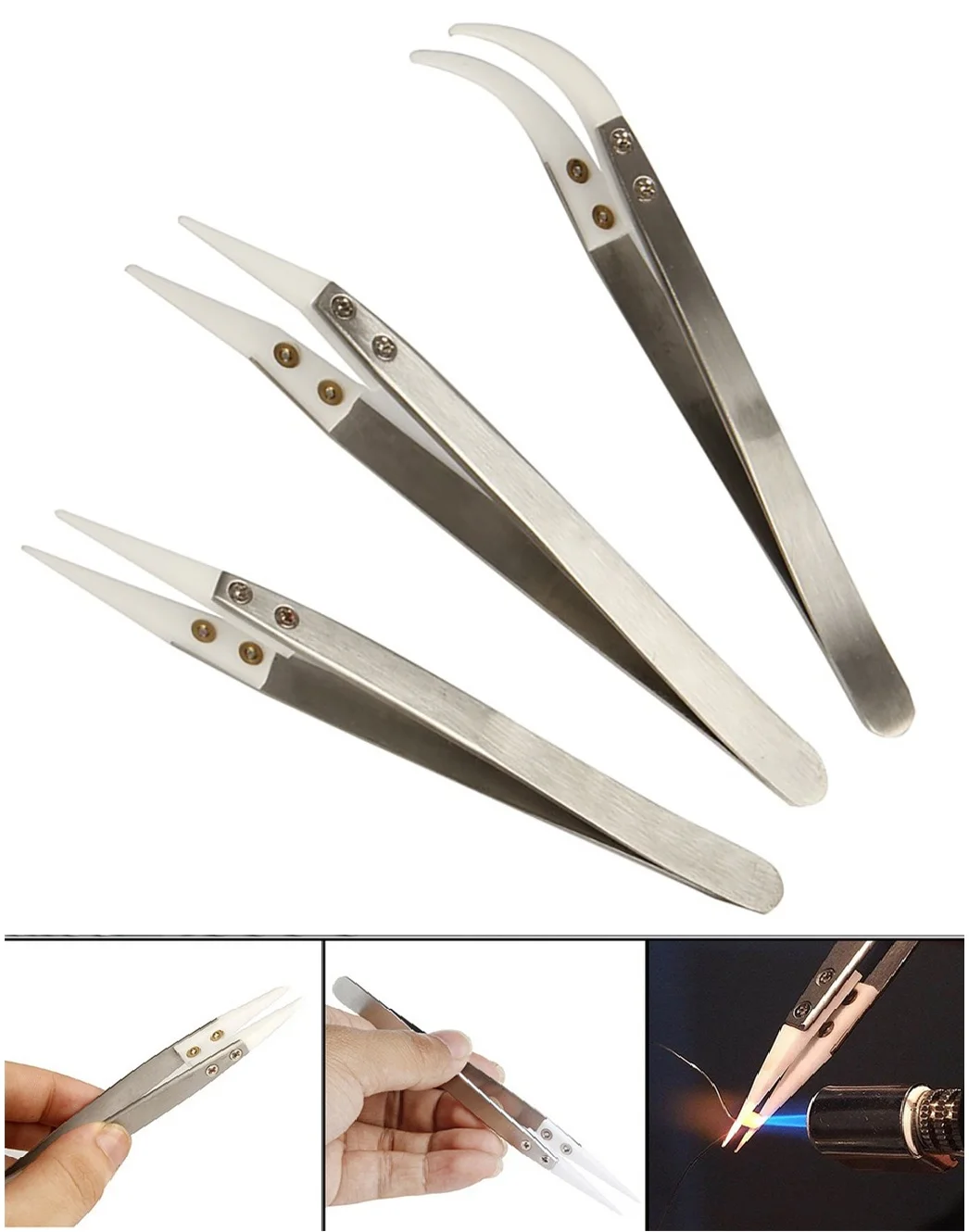 

Anti-Static nonmagnetic High temperature resistance Ceramic Tweezers stainless steel tweezers Removable Heat Resistant 1pcs/set