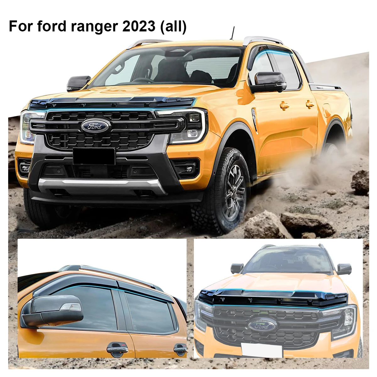 

Bonnet Guard Protector Window Visor for Next Gen Ford Ranger T9 2022 2023 Wildtrak Sport XLT XL Weather Shiled Car Accessories