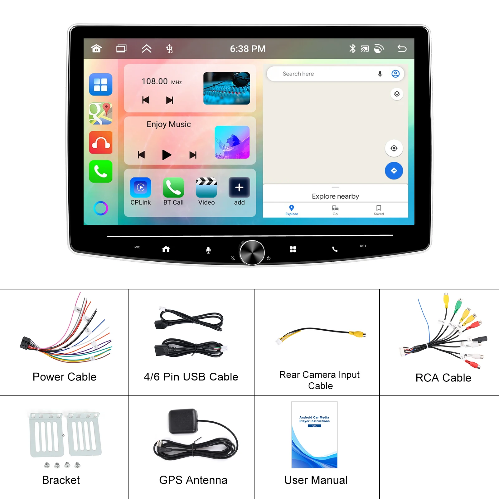 Автомагнитола Podofo 10 1 дюйма IPS 4 + 64 ГБ Wi-Fi 2DIN