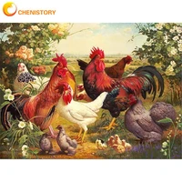 chenistory diamond painting rooster family diamond embroidery 5d set animal mosaic cross stitch diy handworks decoration for hom