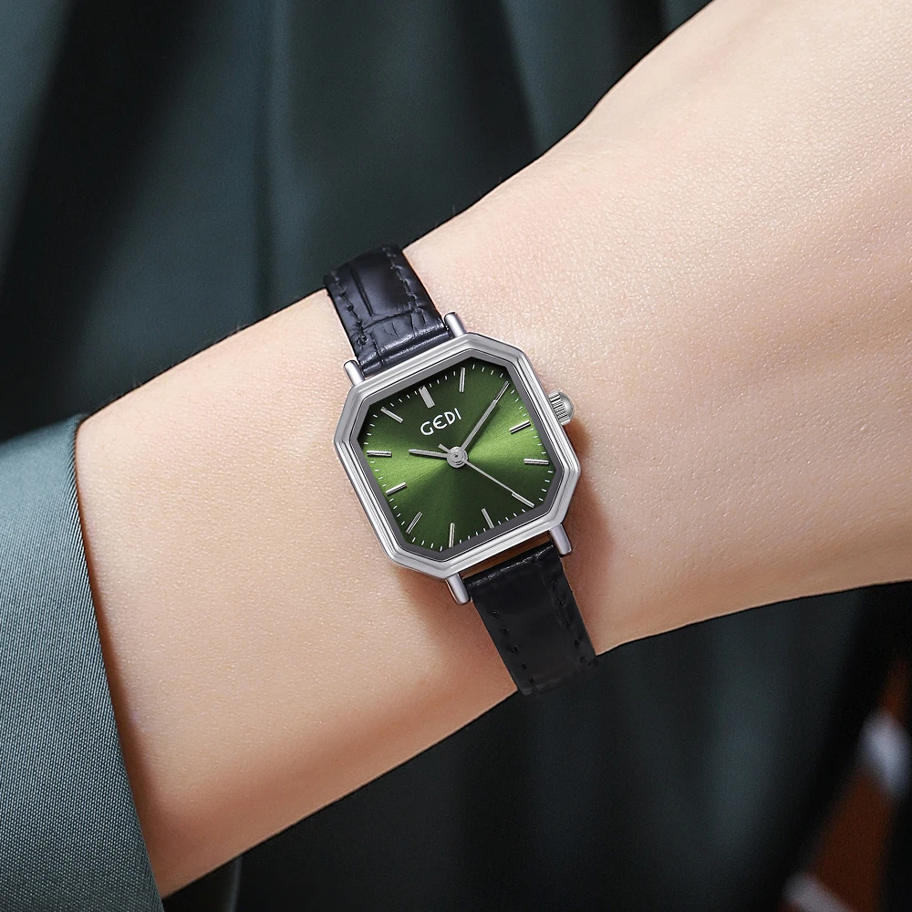 GEDI Classic Fashion Women Square Watches Luxury Brand Waterproof Ladies Quartz Wrist Watch Leather Strap Rose Gold Female Clock