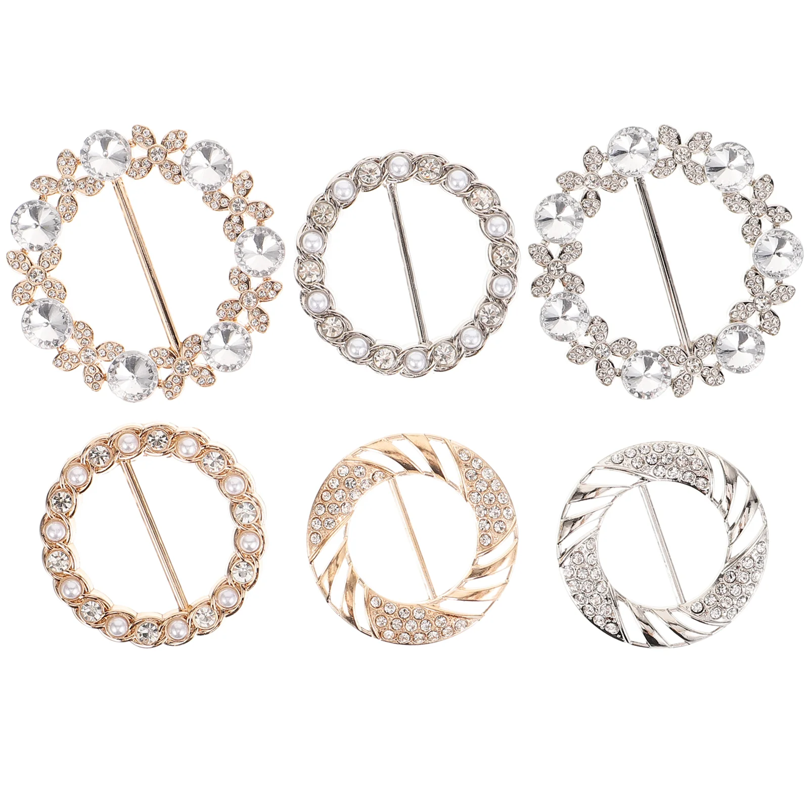 

6pcs Stylish Rhinestone Pearl Scarf Buckle Wear-resistant Metal Waist Buckle Shawl Ring Clip
