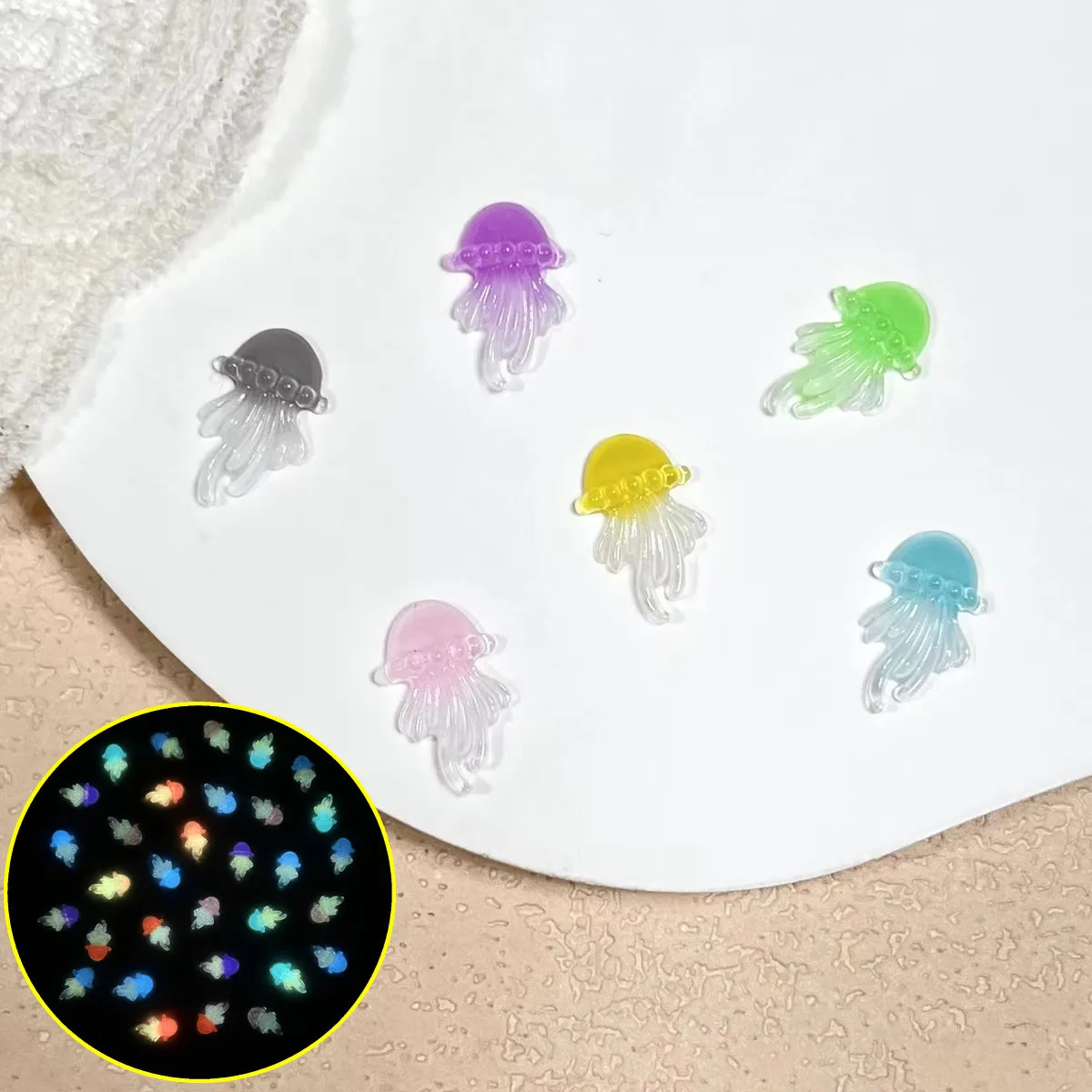 

100 шт., светящаяся серия медуз, мультяшные морские животные, художественная фигурка для ногтей с плоской задней частью и стразами, сделай сам, серия Ocean, альбом для вырезок