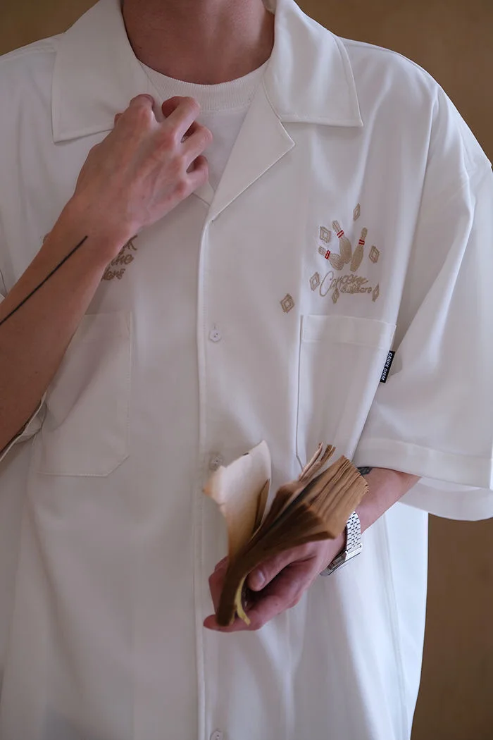 Summer Men's Workwear Short Sleeve Shirt Casual Fashion Loose Cuban Collar Bowling Embroidered Army Green Top 2022