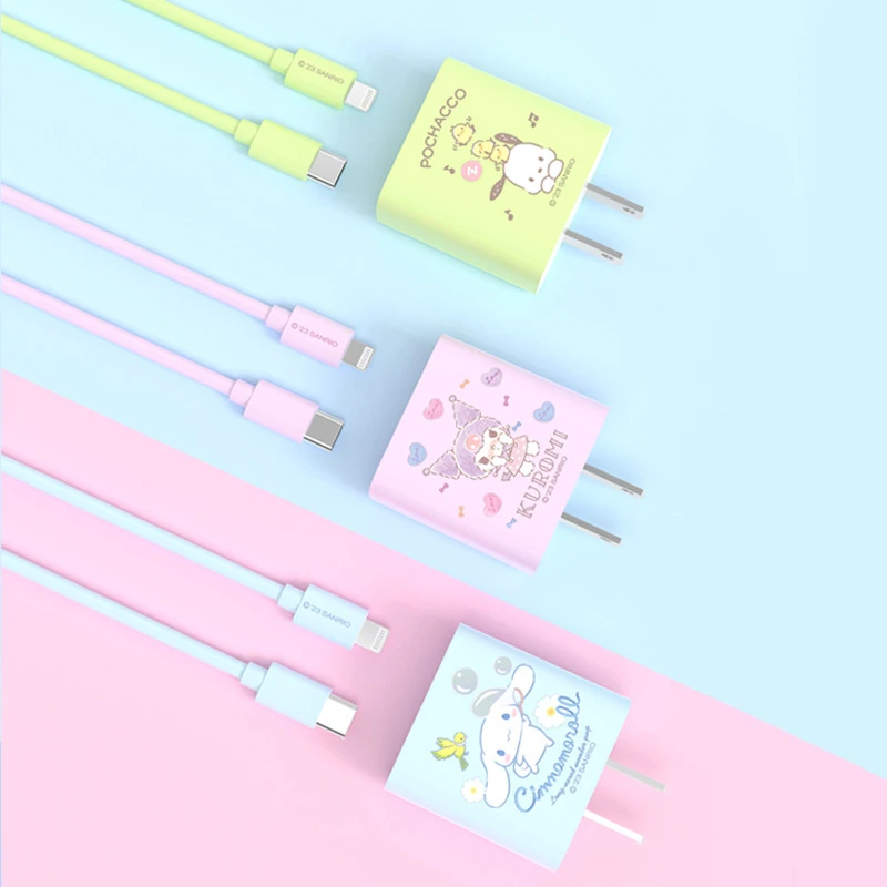 

Kawaii Sanrio Charging Cable Kuromi Cinnamoroll Apple Charger Typec Quick Charge Plug Data Cable Full Set Android