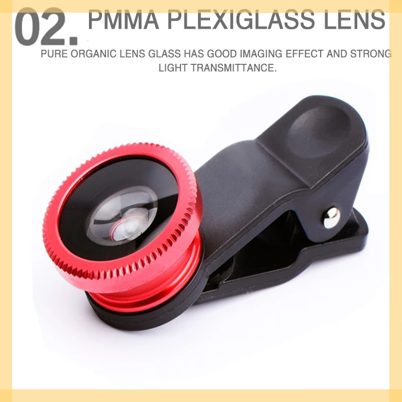 

3in1 Fisheye Wide Angle Micro Camera Lens for iPhone Redmi 3IN1 Zoom Fish Eye Len on Smartphone Lenses with Phone Clip