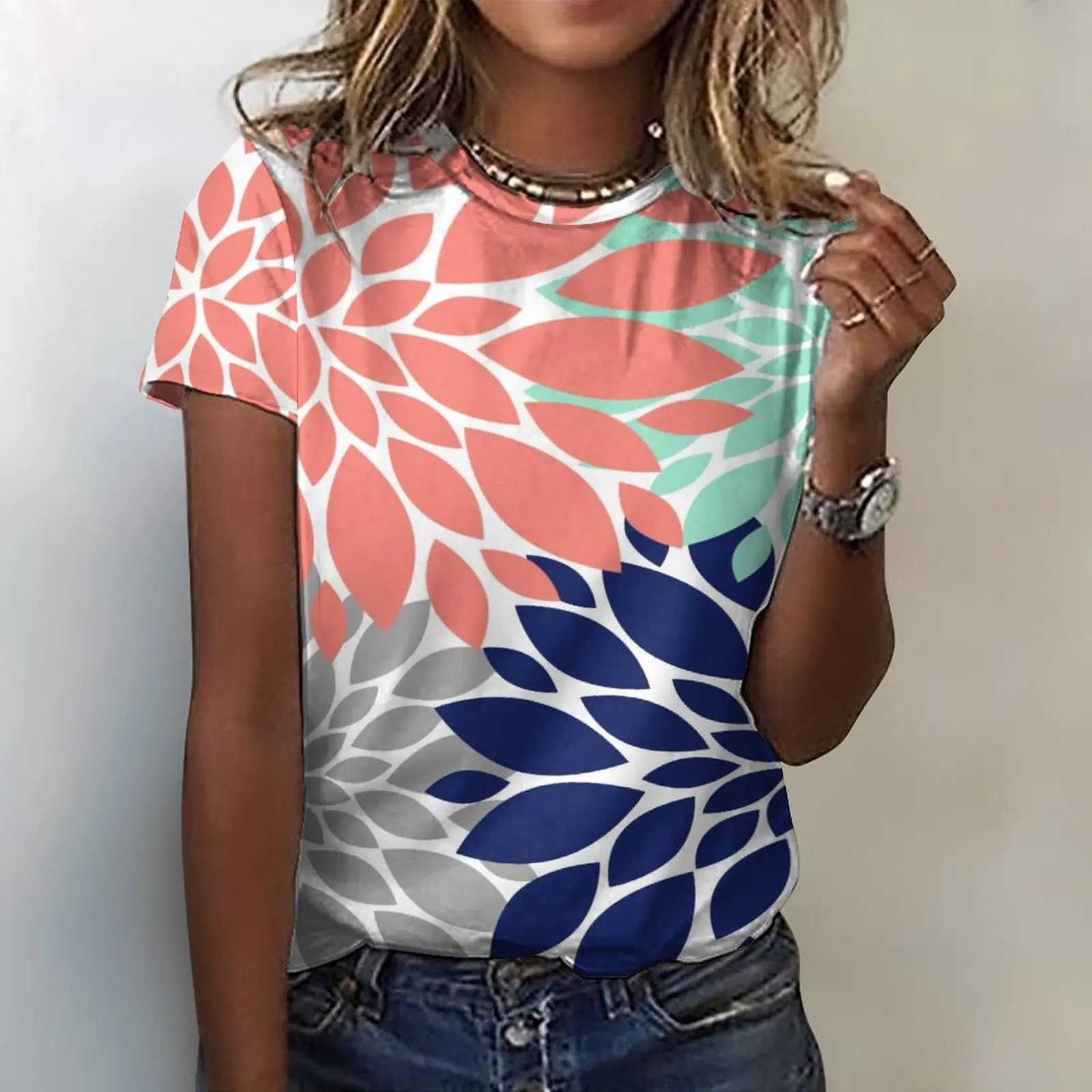 

Women's Fashion Short Sleeve Tee Orange Print Gothic Clothes Woman Y2k