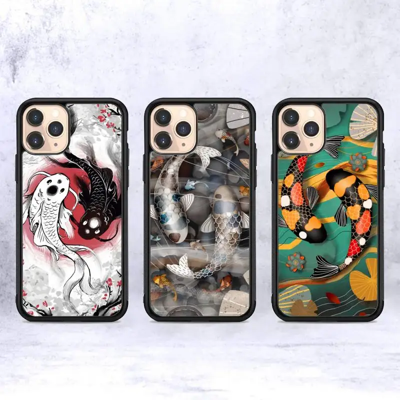 

Koi Fish Phone Case Silicone PC+TPU Case for iPhone 11 12 13 Pro Max 8 7 6 Plus X SE XR Hard Fundas