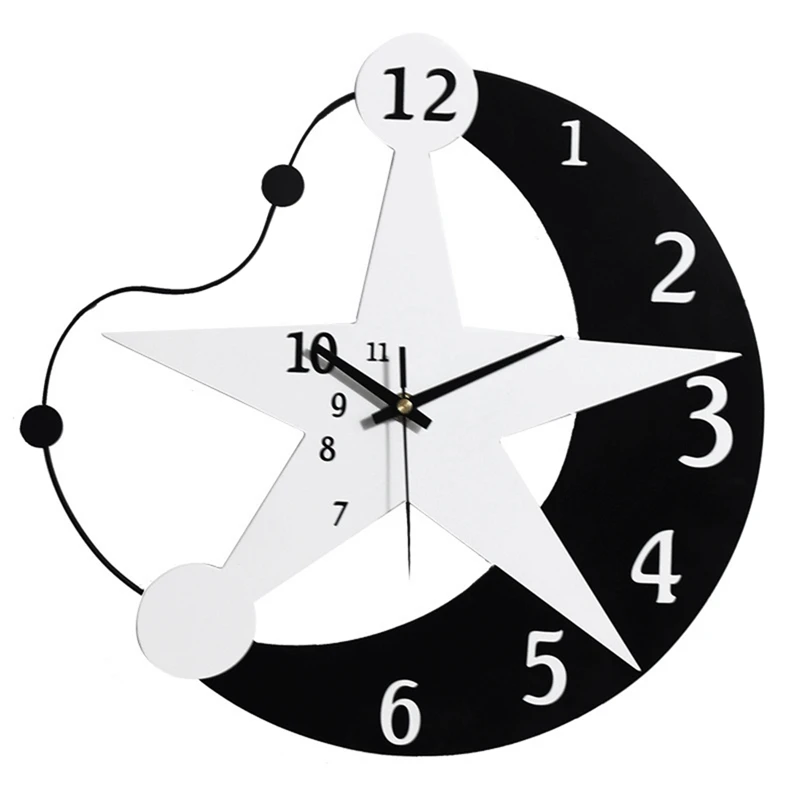 

Large Silent Wall Clock For Living Room Star&Moon Wall Clock For Kitchen Bedroom Non Ticking Battery Operated