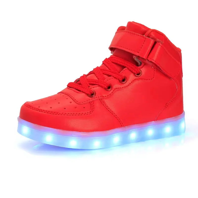 Fashion 10 Colors Kids Boys Girls Led USB Charging Glowing Sneakers Children Hook Loop Luminous Mirror Surface Shoes Size 25-46