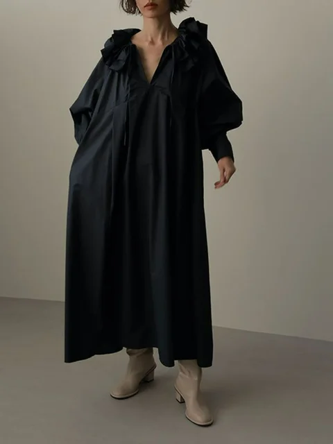 Kuzuwata V Neck Pleated Bandage Robe Femme Japanese 2023 Vestidos De Mujer Elegant Solid Color Long Sleeve Loose Casual Dresses 3 Kuzuwata V Neck Pleated Bandage Robe Femme Japanese 2023 Vestidos De Mujer Elegant Solid Color Long Sleeve Loose Casual Dresses 3