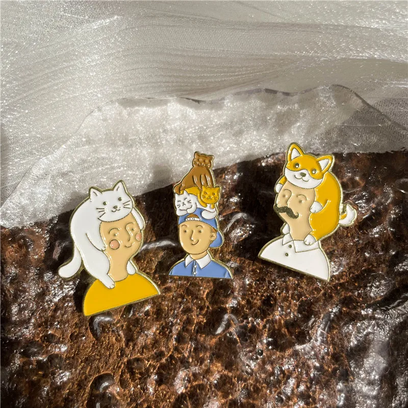 Эмалированная брошь с изображением головы кота собаки домашнего питомца милая