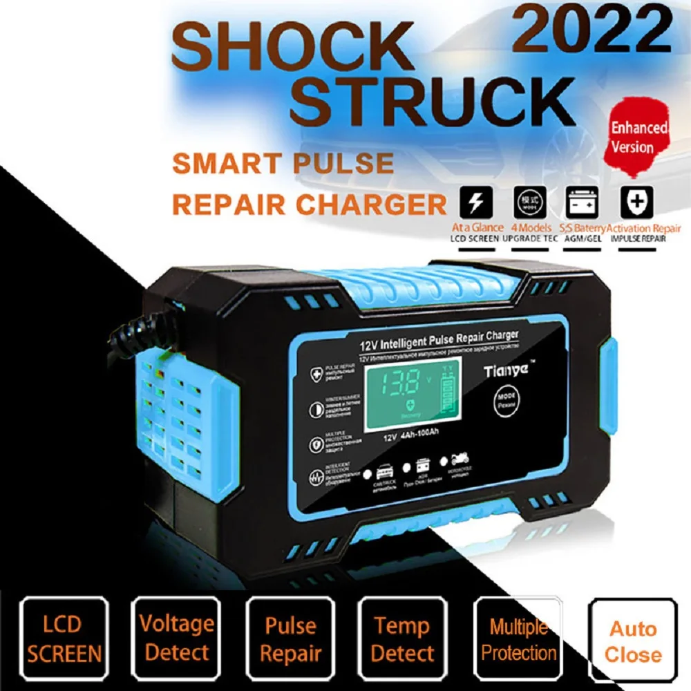 

Full Automatic Car Battery Charger 12V Digital Display Battery Charger Power Puls Repair Chargers Wet Dry Lead Acid LCD Display