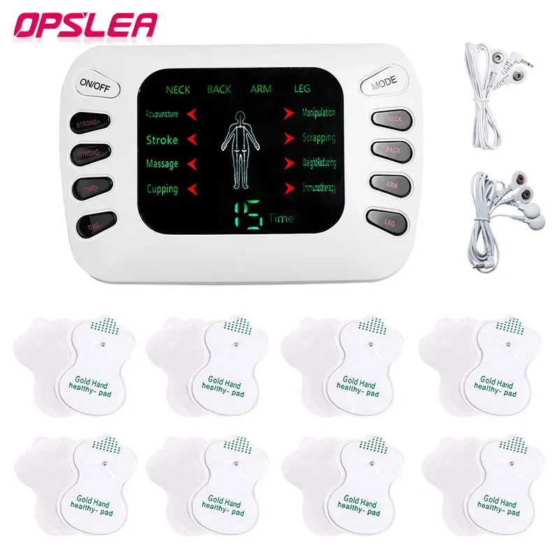 16/36 Pads 2&4 Way Cable 8 Mode Pulse Massager Tens EMS Muscle Stimulator Digital Therapy Machine Pain Relief Massage