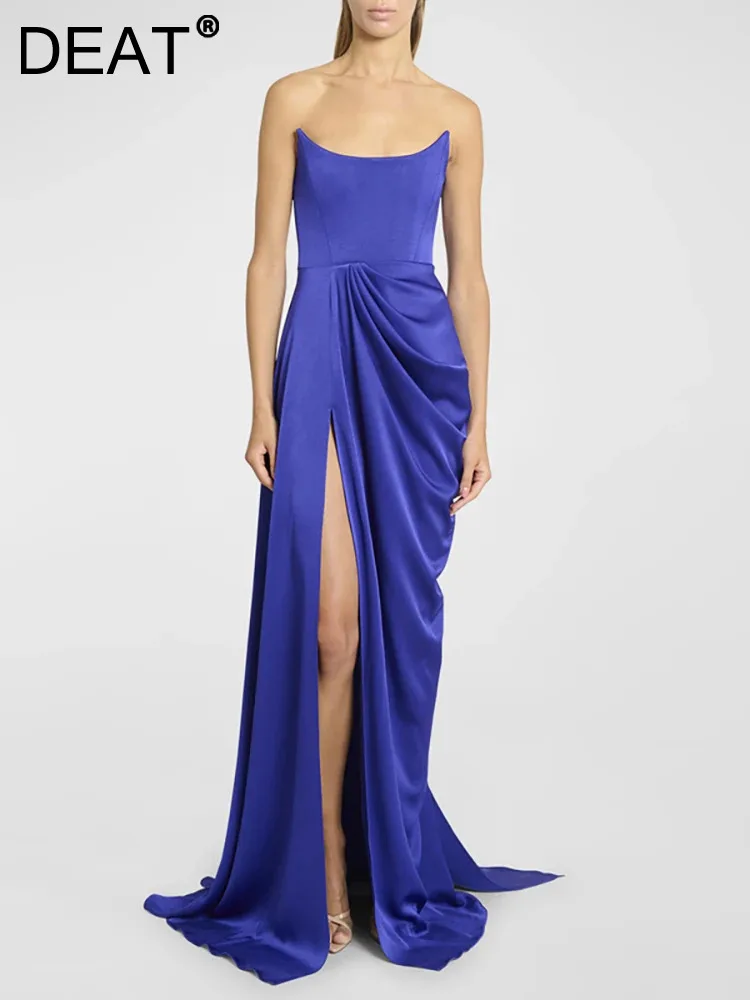 

Женское вечернее платье без бретелек DEAT, плиссированное элегантное платье с открытой спиной без рукавов, летнее платье 2023, 13DB4170
