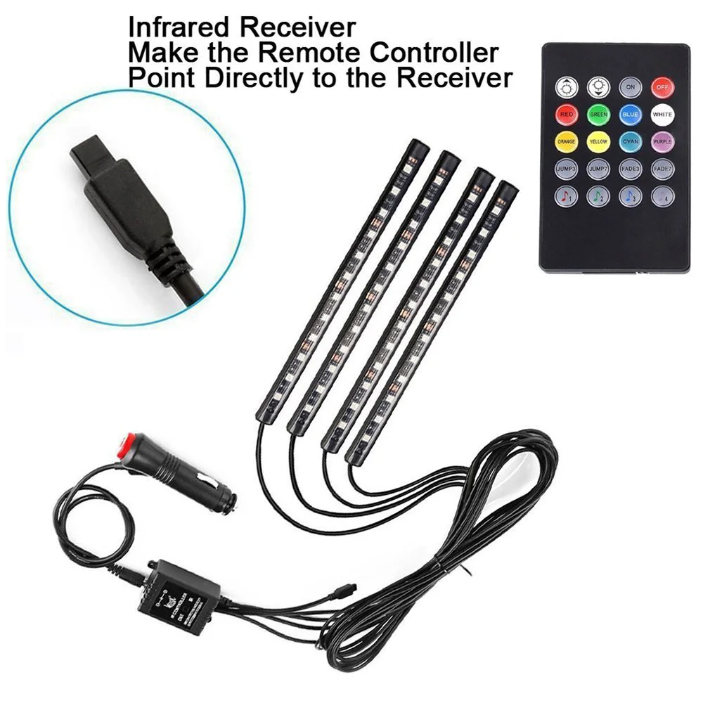 

RGB Car Lights Strip Led Tape Bluetooth Voice Control Music Rhythm Lamp for Vehicles Internal Automotive Tape Lamps Atmosphere