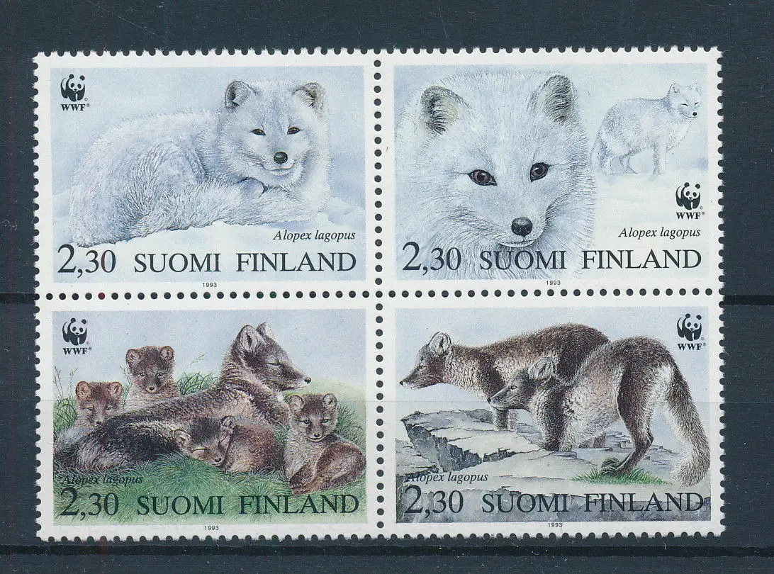 

4 PCS,Finland Post Stamp,1993,White Fox,Animal Stamps,WWF,High Quaility,Real Original,MNH