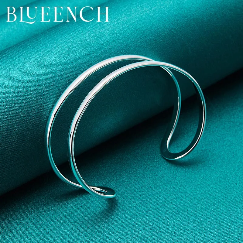 

Blueench 925 Sterling Silver Double Tube Simple Bangles Bracelets For Women'S Wedding Party Temperament Charm Jewelry