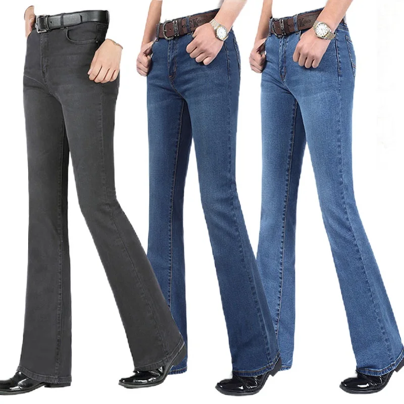 

Джинсы-клеш Мужские средней посадки, эластичные модные штаны-клеш, джинсовые брюки, несколько цветов, Размеры 26-40