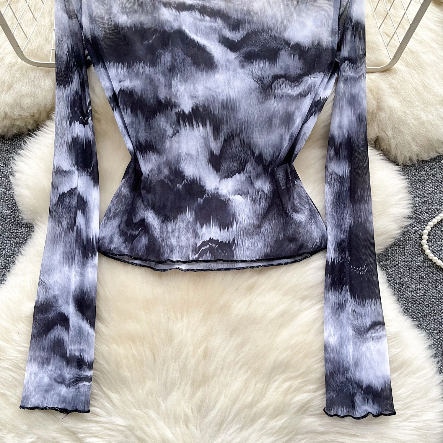 Шикарная сетчатая плиссированная футболка газовый винтажный Топ пикантный