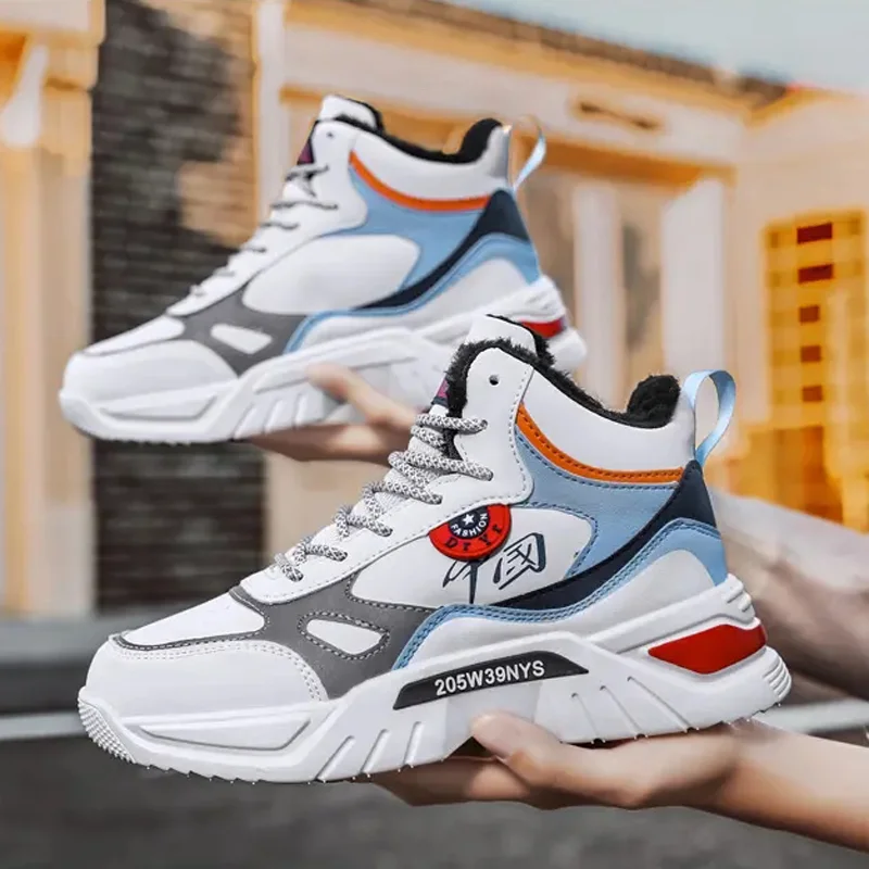 Winter High-top Daddy Shoes Trendy Couple Plus Velvet Warm Sneakers Outdoor Thick-soled Non-slip Comfortable Casual Sports Shoes