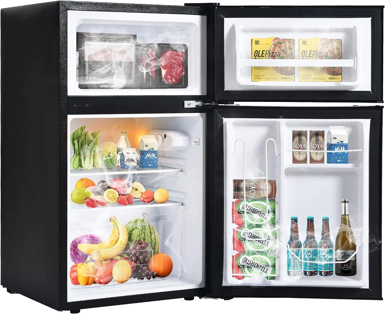 

Черный мини-холодильник с морозильной камерой, компактный холодильник куб. Фута с двумя реверсивными дверцами для офиса, общежития или спальни, регулируемый