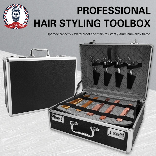 Caja de herramientas portátil de aluminio profesional para  peluquería, maletín de vuelo de peluquería, estuche de contraseña, maleta  de almacenamiento de recortadora, caja de almacenamiento con cerradura  organizadora, 2 cerraduras combinadas (