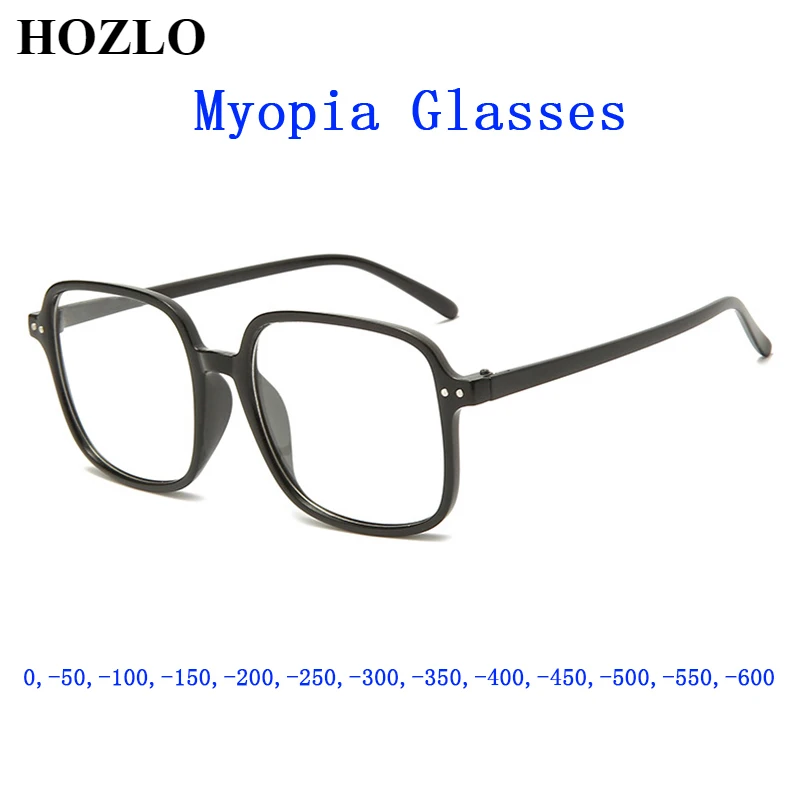 

Finished Large Square Frame Myopia Glasses For Women Men Retro RIvets Blue Light Blocking Eyeglasses Students Computer Glasses