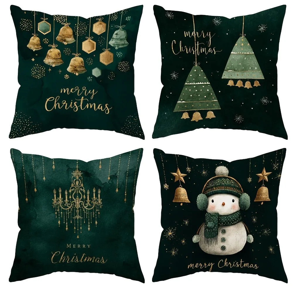 Наволочки полиэстер велюр 40x40/45x45/50x50/60x60 см темно-зелёный с золотом