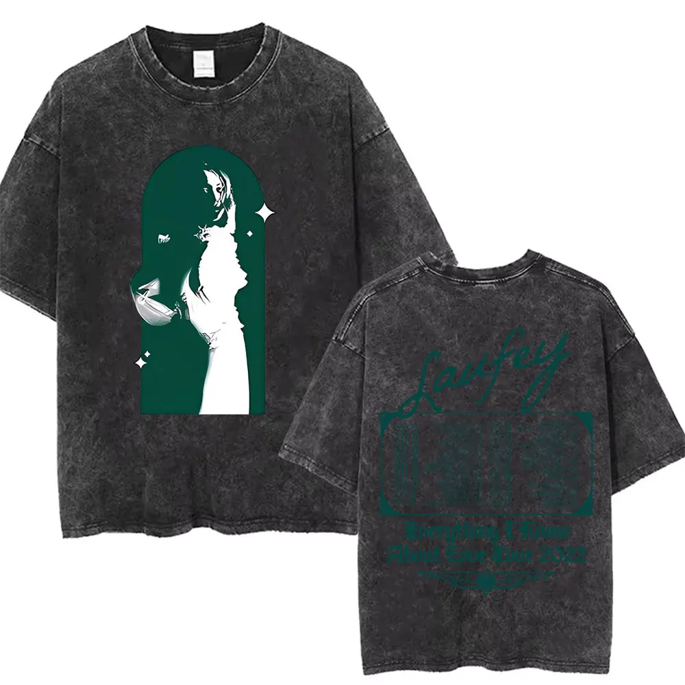 Laufey Everything I Know about Love Tour 2022 T Shirt Men Women Fashion Washed Vintage T-shirt Oversized Short Sleeve T-shirts